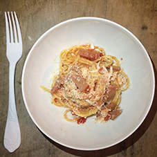 Spaghetti all’amatriciana con Mortadella Bologna IGP