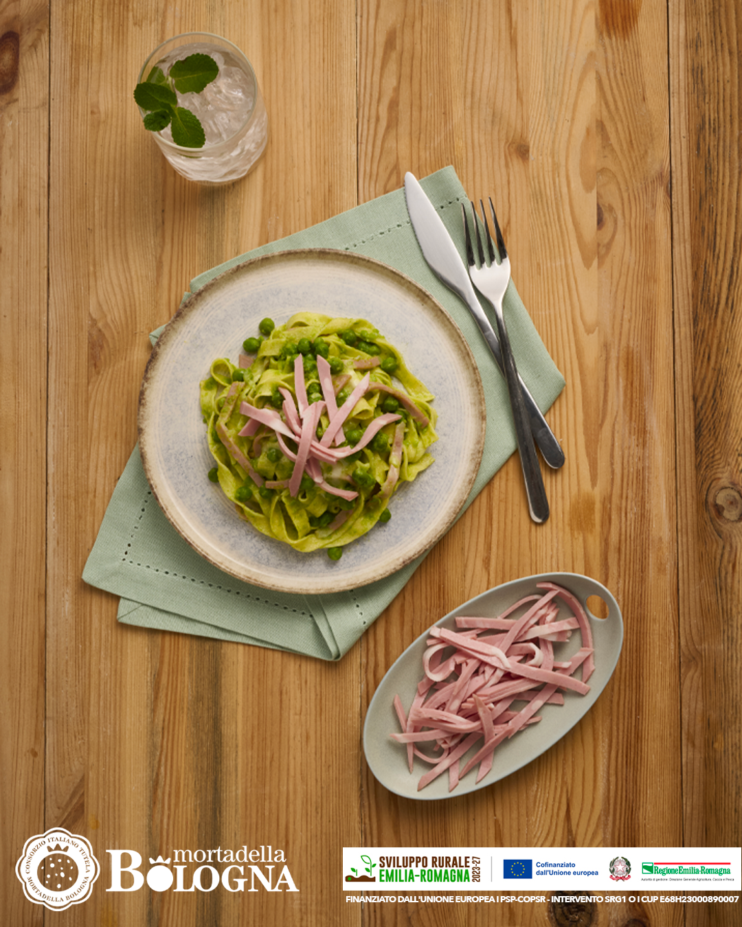 TAGLIATELLE MORTADELLA E PISELLI TAGLIATELLE MORTADELLA E PISELLI