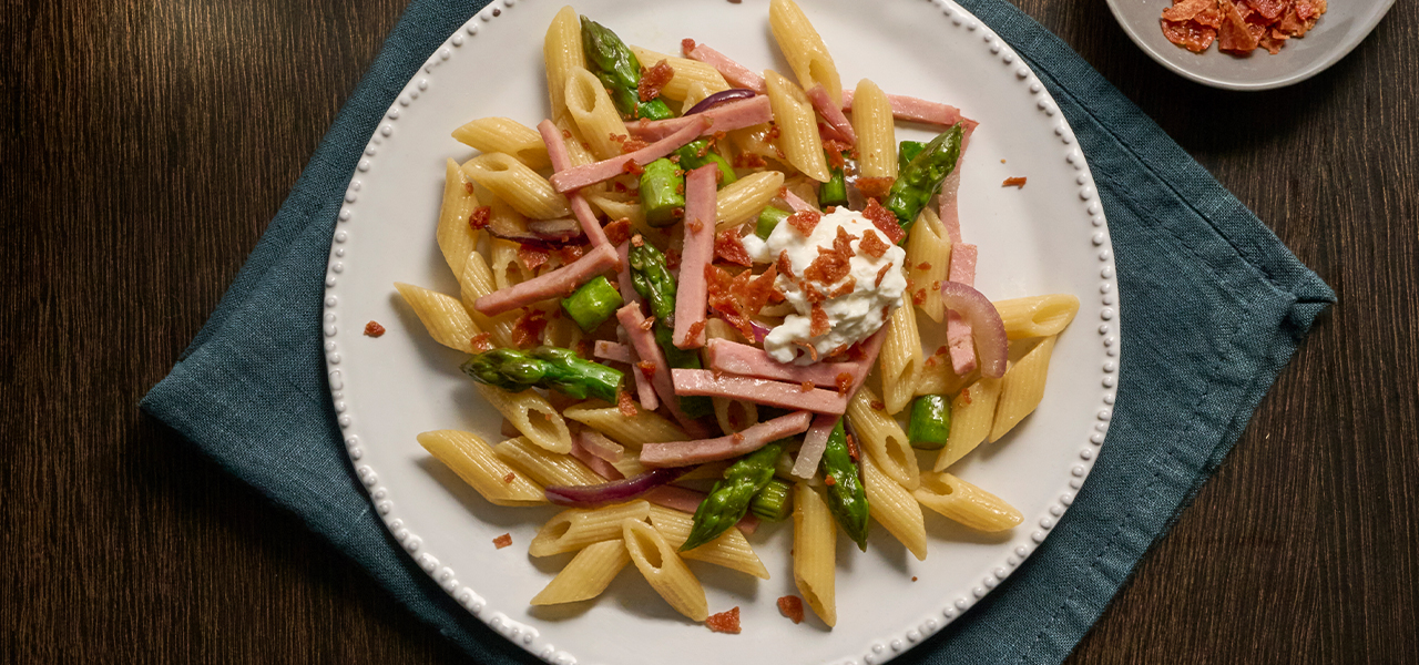 Pasta Mortadella e asparagi h